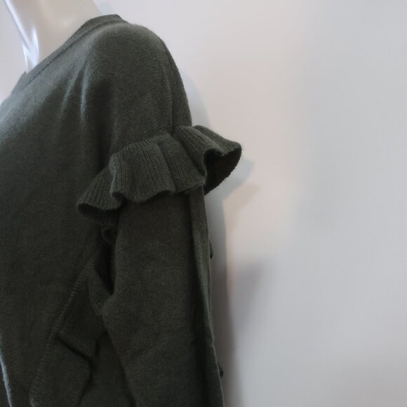 NWT Womens Crush Ribbed Durban Pure Cashmere Ruffle Khaki Green Sweater 1 US/S - Picture 6 of 13